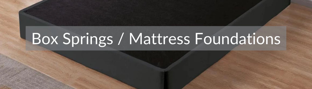 Says Box Springs / Mattress Foundations over an image of an Ashley foundation on a wood floor